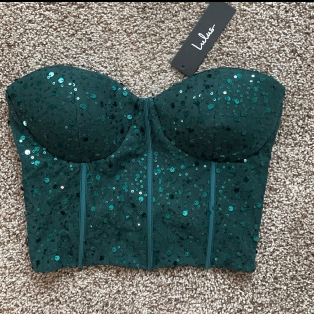 Lulu's Green Sequin strapless Top
